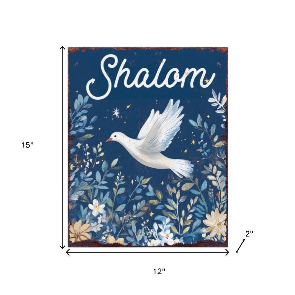 15" Blue Wood Pigeon Hanukkah Tabletop Sign