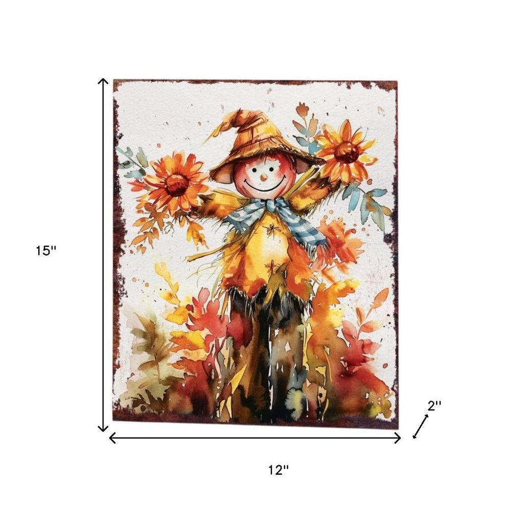 15" Brown Orange And Yellow Wood Sunflower Thanksgiving Tabletop Sign