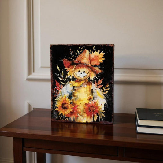 15" Brown Orange And Yellow Wood Sunflower Thanksgiving Tabletop Sign