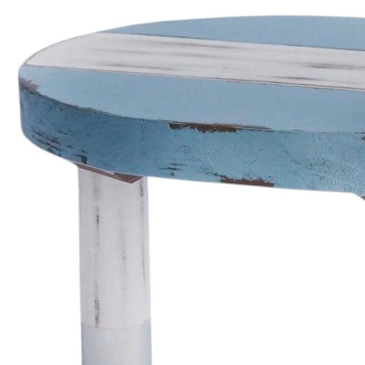 10" Blue And White Solid Wood Handmade Round Riser