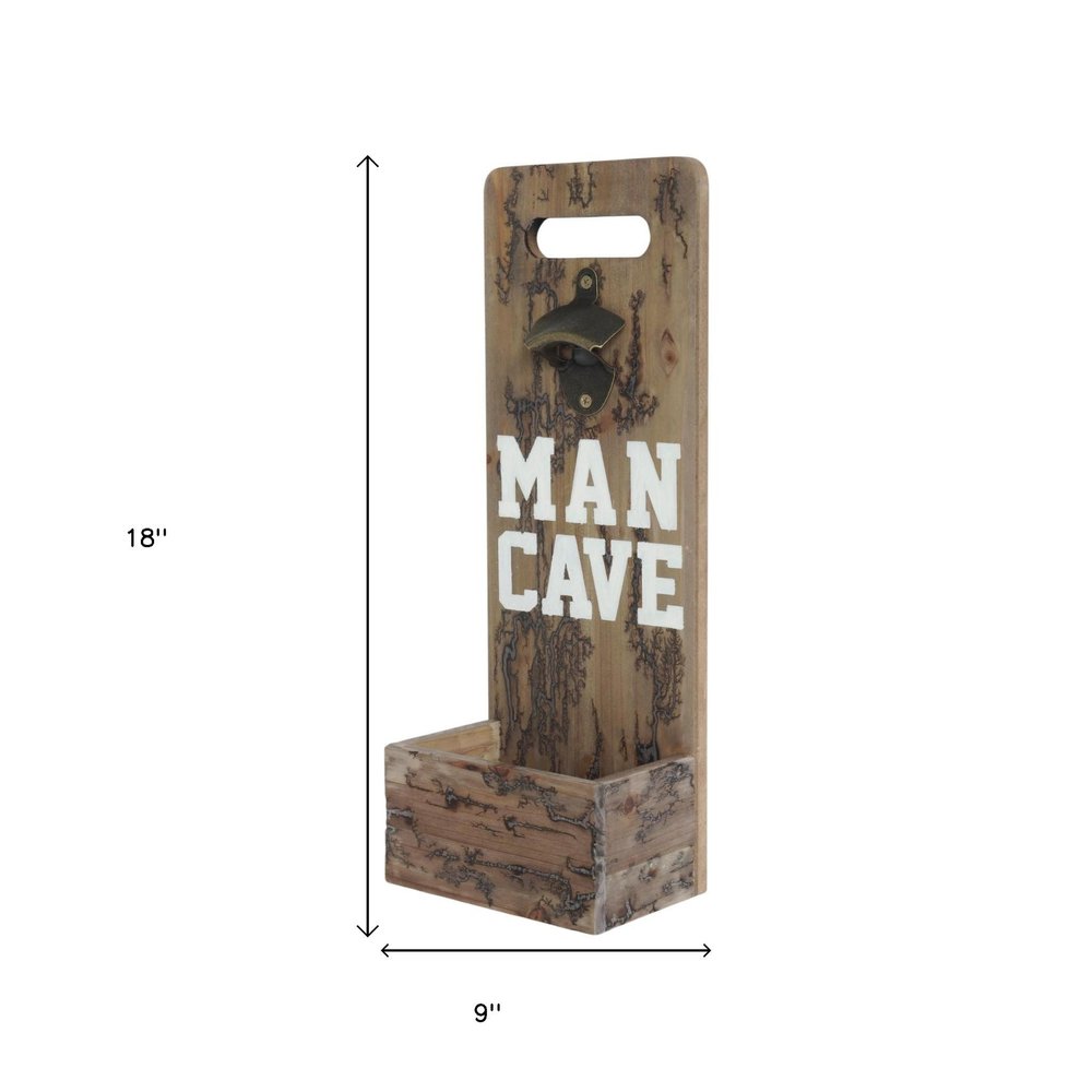 18" Brown Rustic Solid Wood Man Cave Bottle Cap Catcher Wall Decor