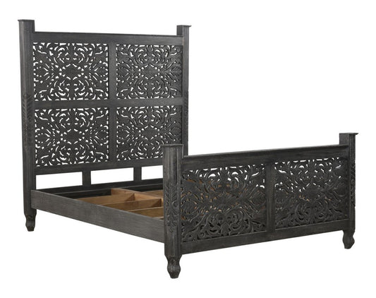 Three Piece Black Solid Wood Bedroom Set