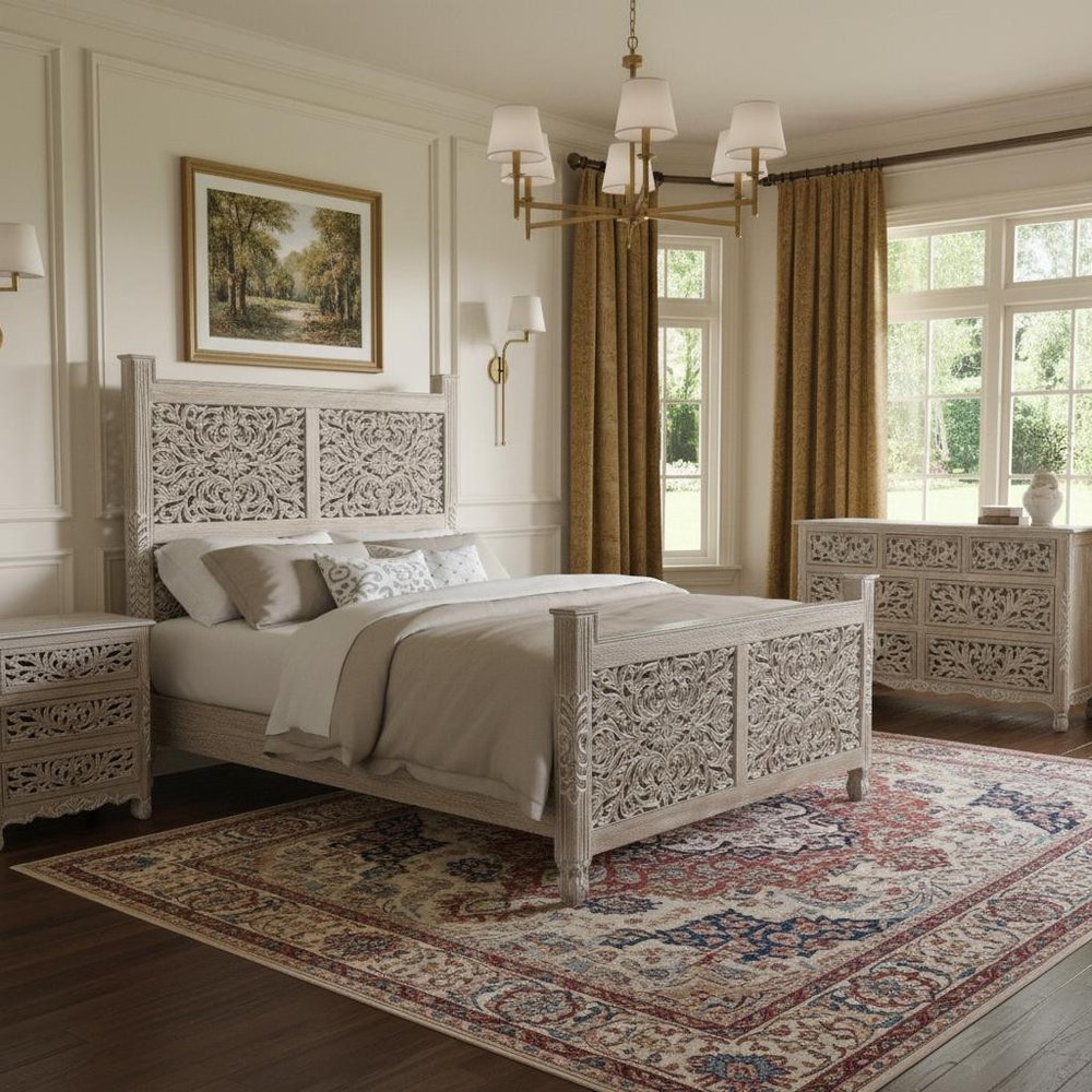 Three Piece Gray Solid Wood Bedroom Set