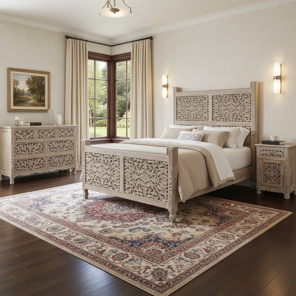 Three Piece Gray Solid Wood Bedroom Set