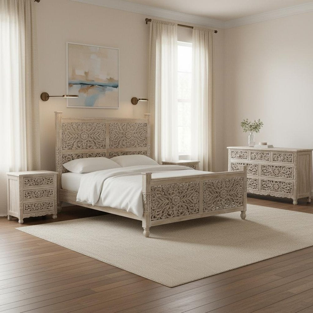 Three Piece Gray Solid Wood Bedroom Set