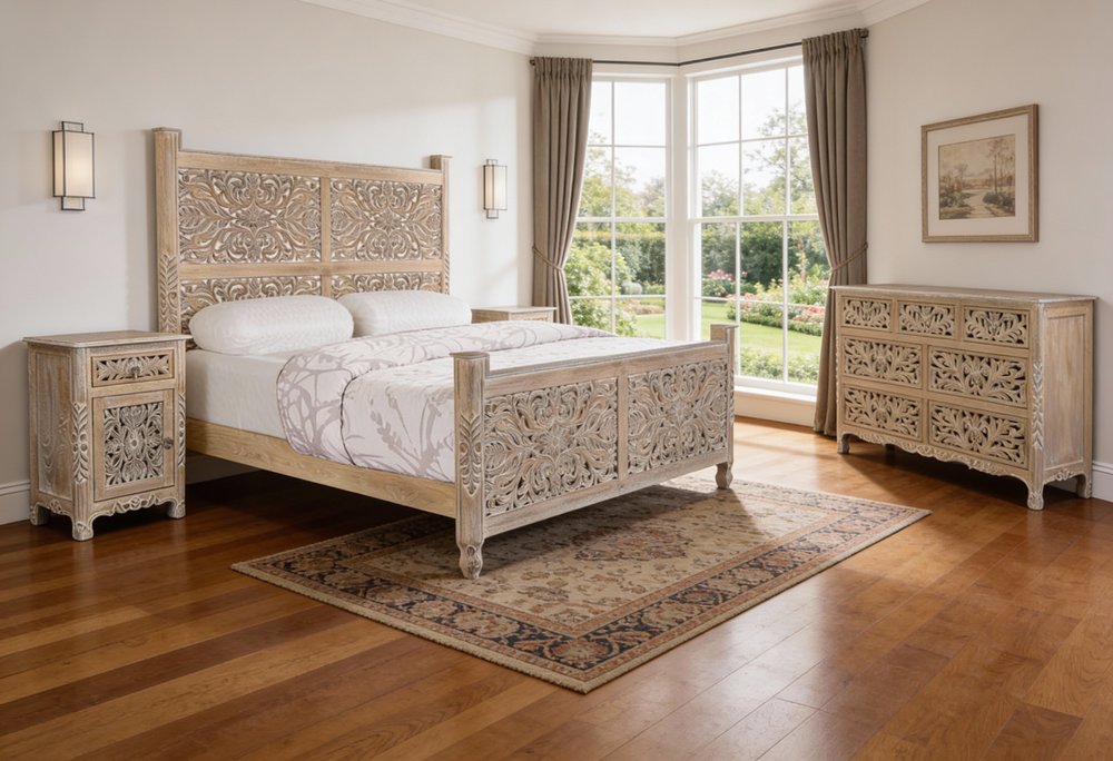 Three Piece Gray Solid Wood Bedroom Set