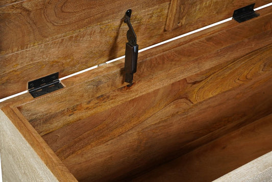 52" Gray Distressed Solid Wood Carved Floral Storage Ottoman