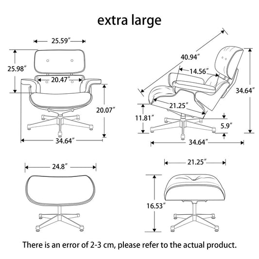 28" Black and Rosewood Tufted Genuine Leather Lounge Chair With Ottoman