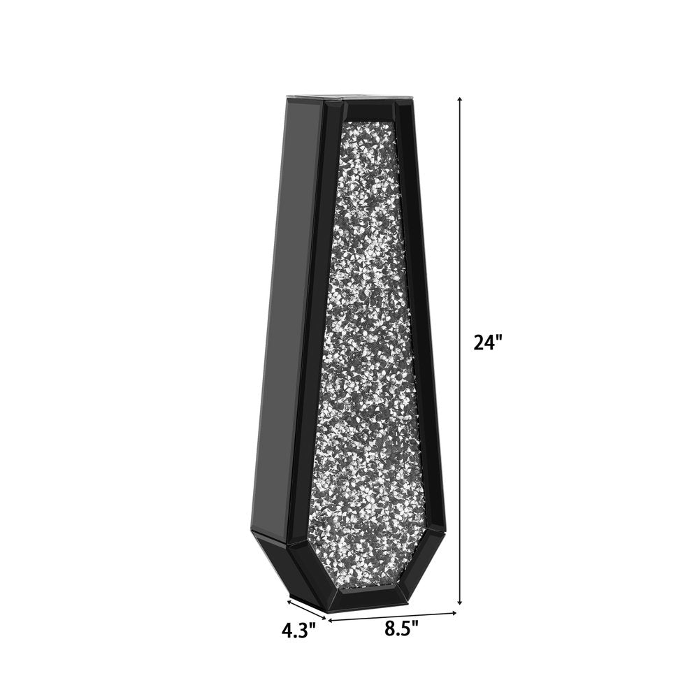 24" Black Crystal Glass Floor Vase With Faux Crystals