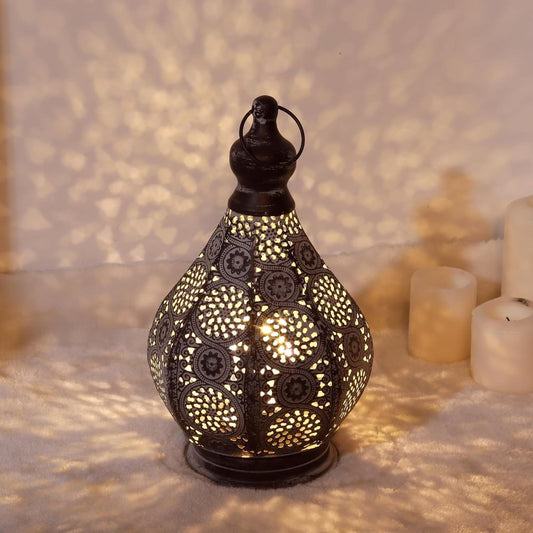 12" Gray Metal Novelty Bedside Lamp With Black Cone Shade
