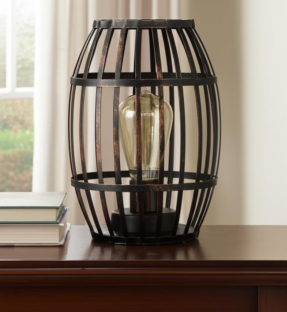 8" Black Battery Operated Novelty Bedside Lamp With Cage Shade