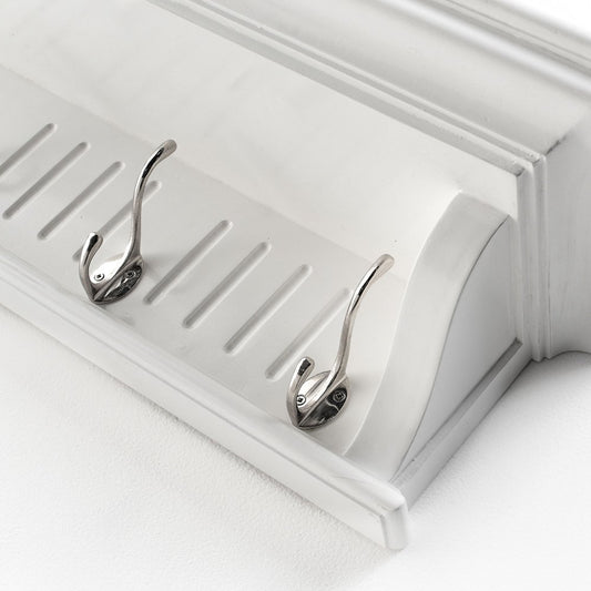 39" White Solid Wood Six Hook Wall Mount Coat Rack