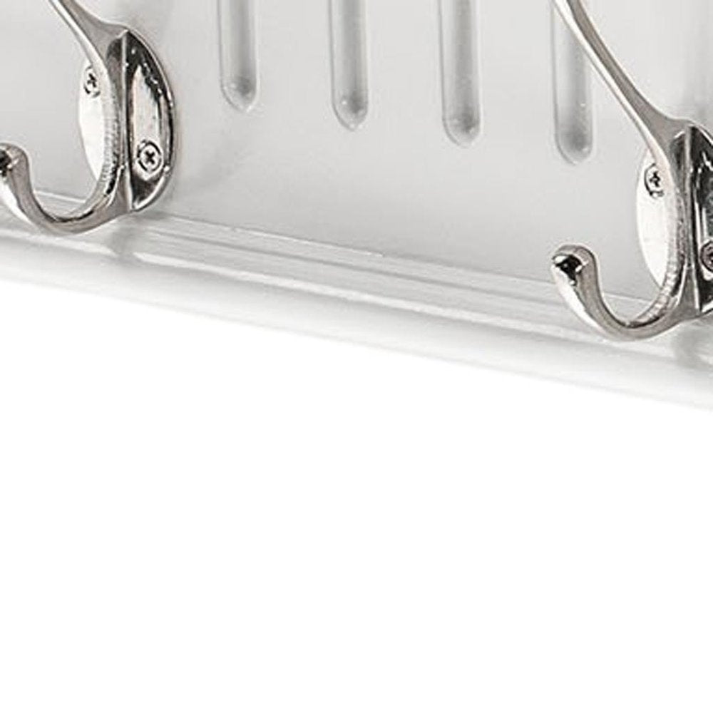 28" White Solid Wood Four Hook Wall Mount Coat Rack