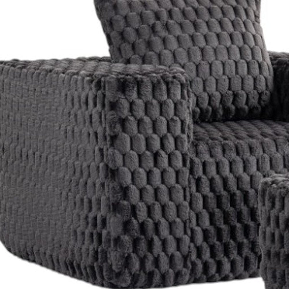 42" Charcoal Chenille Upholstered Arm Chair With Ottoman