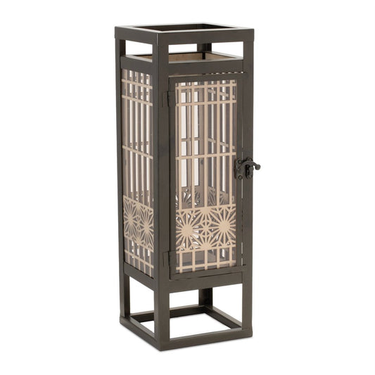 15" Brown Geometric Iron Tabletop Pillar Candle Holder