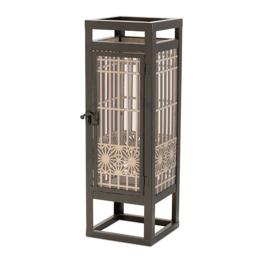 15" Brown Geometric Iron Tabletop Pillar Candle Holder