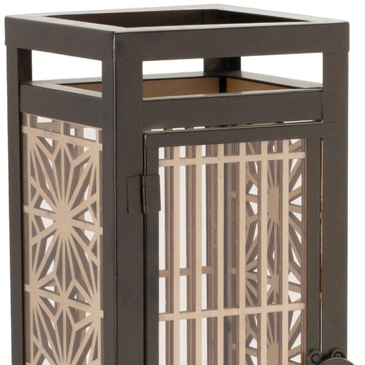 16" Brown Geometric Iron Tabletop Pillar Candle Holder