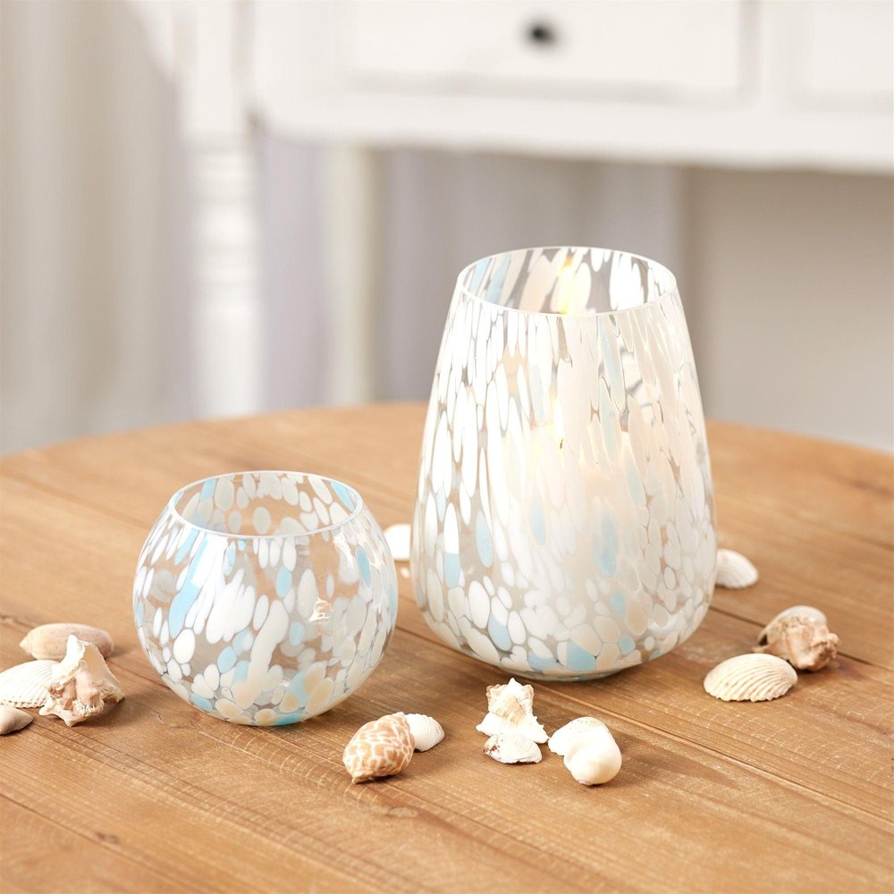 Set of Four Blue Abstract Glass Tabletop Votive Candle Holders