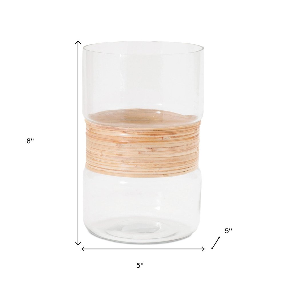 Set of Two Clear And Beige Abstract Glass Tabletop Pillar Candle Holders