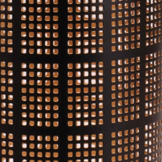 Set of Two Black And Gold Abstract Metal Tabletop Pillar Candle Holders