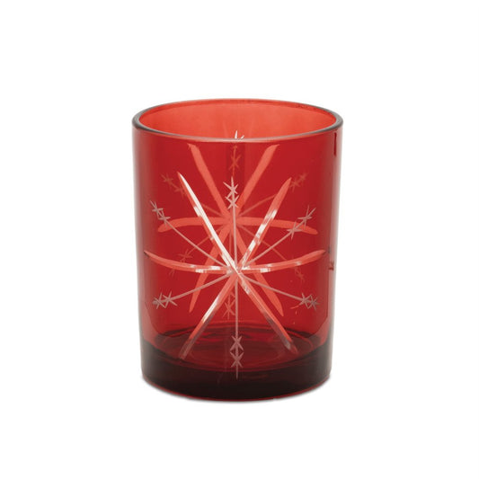 Set of Two Red Hammered Glass Tabletop Votive Candle Holders
