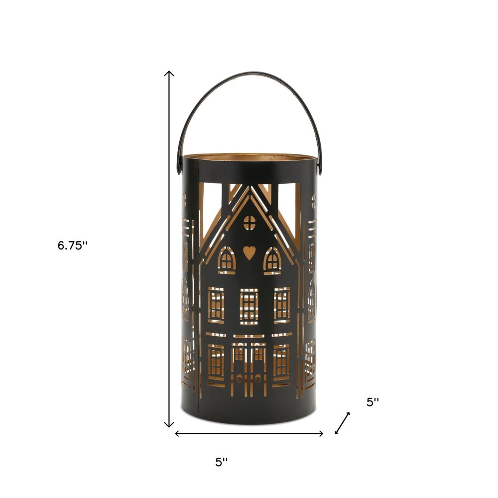 Set of Three Black And Gold Hammered Glass Tabletop Pillar Candle Holders