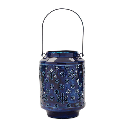 10" Blue Abstract Iron Tabletop Pillar Candle Holder