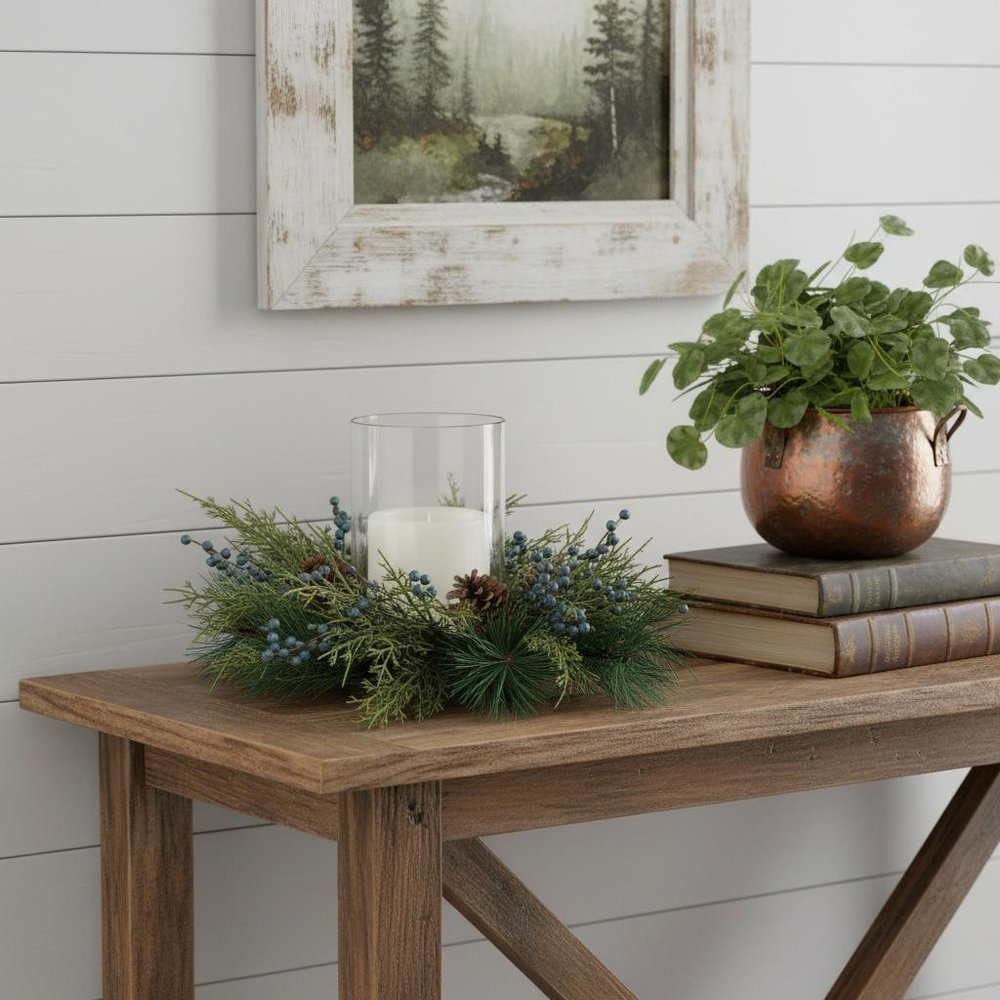 8" Blue And Green Abstract Plastic Tabletop Pillar Candle Holder