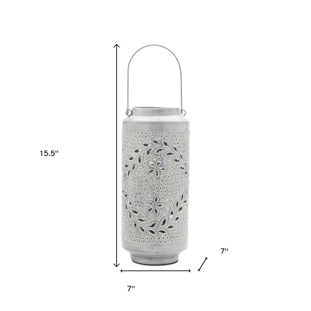 16" Gray Abstract Iron Tabletop Pillar Candle Holder