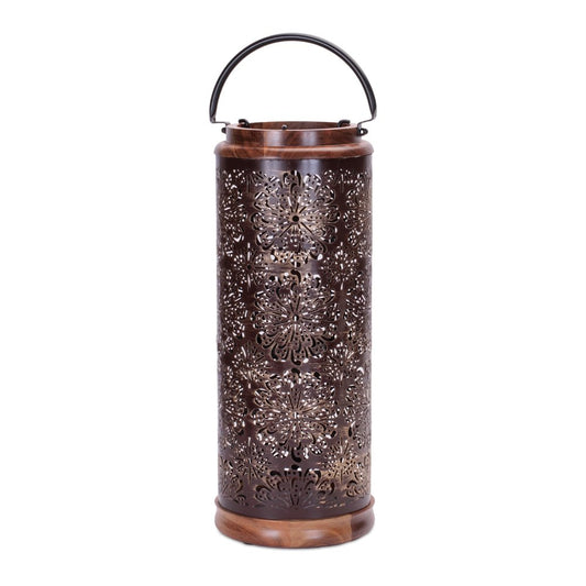19" Brown Abstract Manufactured Wood Tabletop Pillar Candle Holder