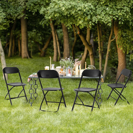 Set of Four Black Metal Outdoor Folding Stacking Dining Chairs