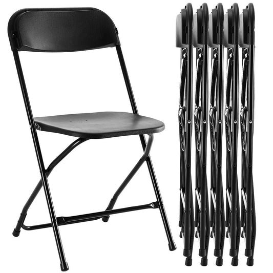 Set of Six Black Metal Outdoor Folding Stacking Dining Chairs
