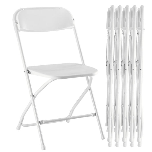 Set of Six White Metal Outdoor Folding Stacking Dining Chairs