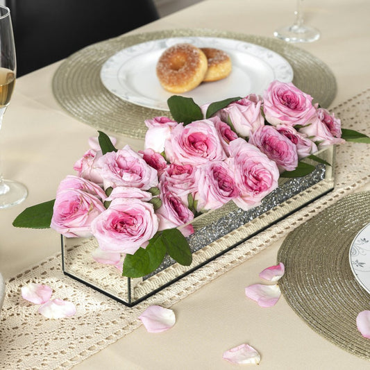 13" Silver Crystal And Mirrored Glass Table Vase With Crystals