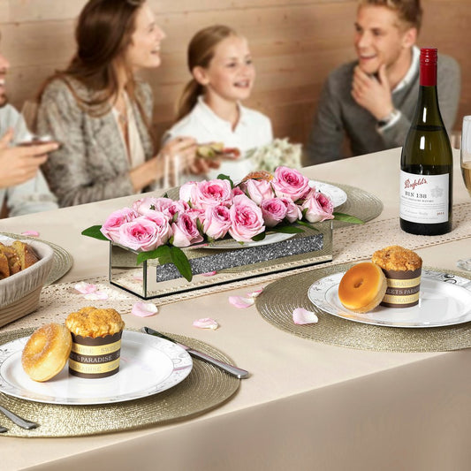 13" Silver Crystal And Mirrored Glass Table Vase With Crystals