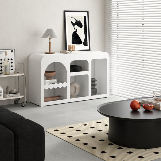 50" White Fiberglass Solid Console Table With Five Shelves