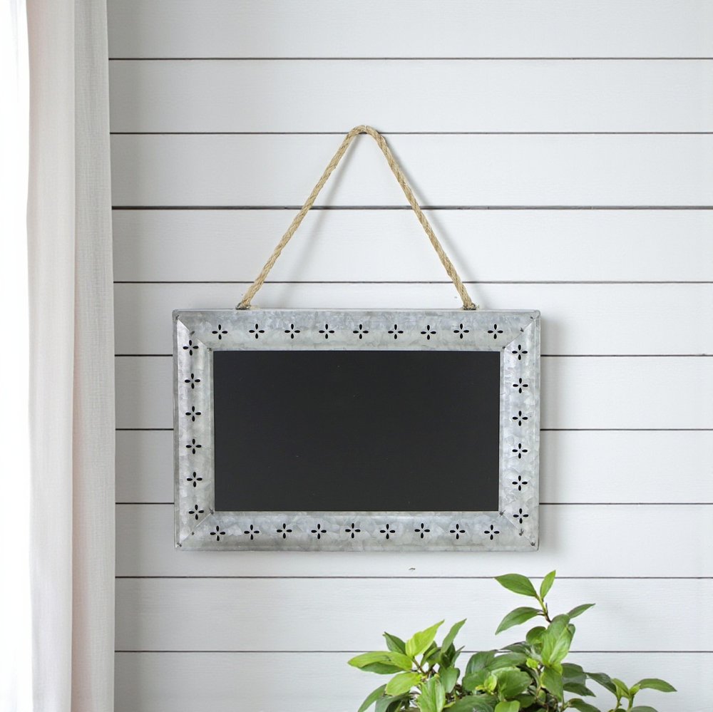 10" X 14" Gray Floral Metal Hanging Chalkboard