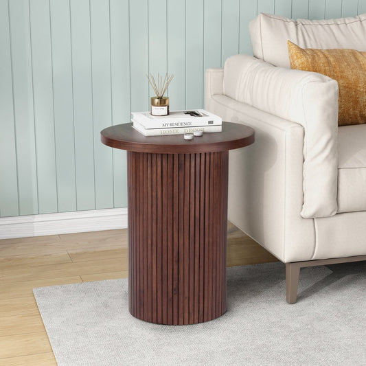 22" Brown Wood Round Pedestal End Table