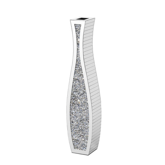 36" Silver Faux Crystal And Mirrored Glass Floor Vase