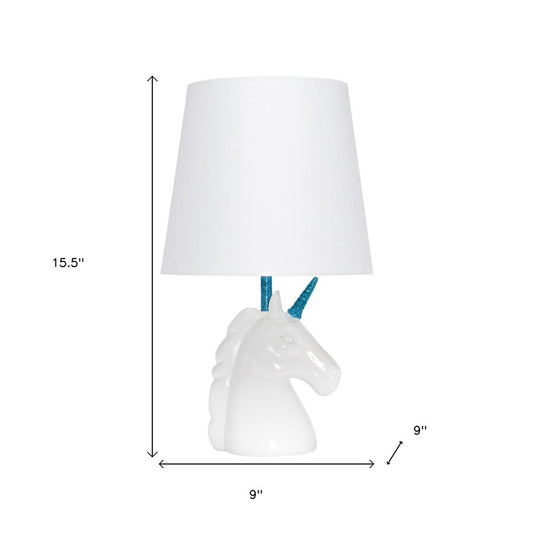 16" White And Blue Novelty Table Lamp LED With White Drum Shade