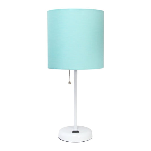 Set of Two 20" White Metal Table Lamp With Aqua Drum Shade