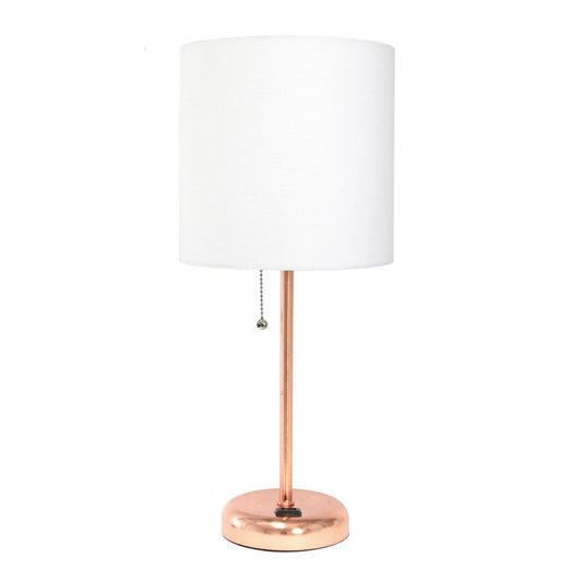 Set of Two 20" Rose Gold Metal Table Lamp With White Drum Shade