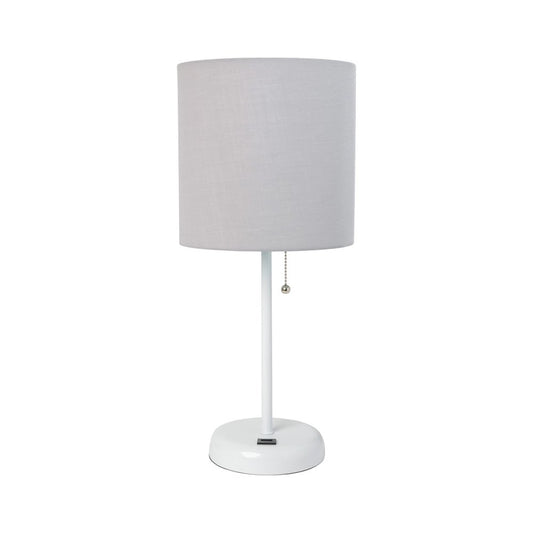 20" White Metal USB Table Lamp LED With Gray Drum Shade