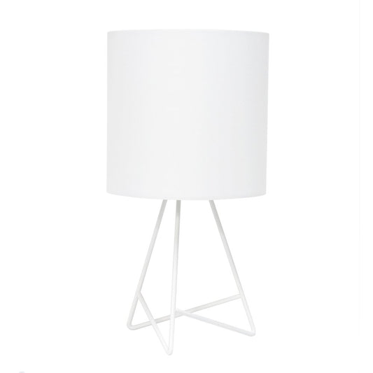 14" White Metal Tripod Table Lamp With White Drum Shade