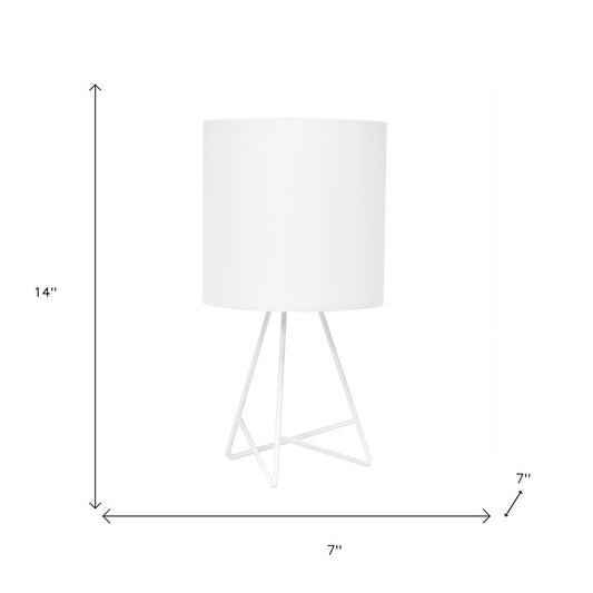 14" White Metal Tripod Table Lamp With White Drum Shade