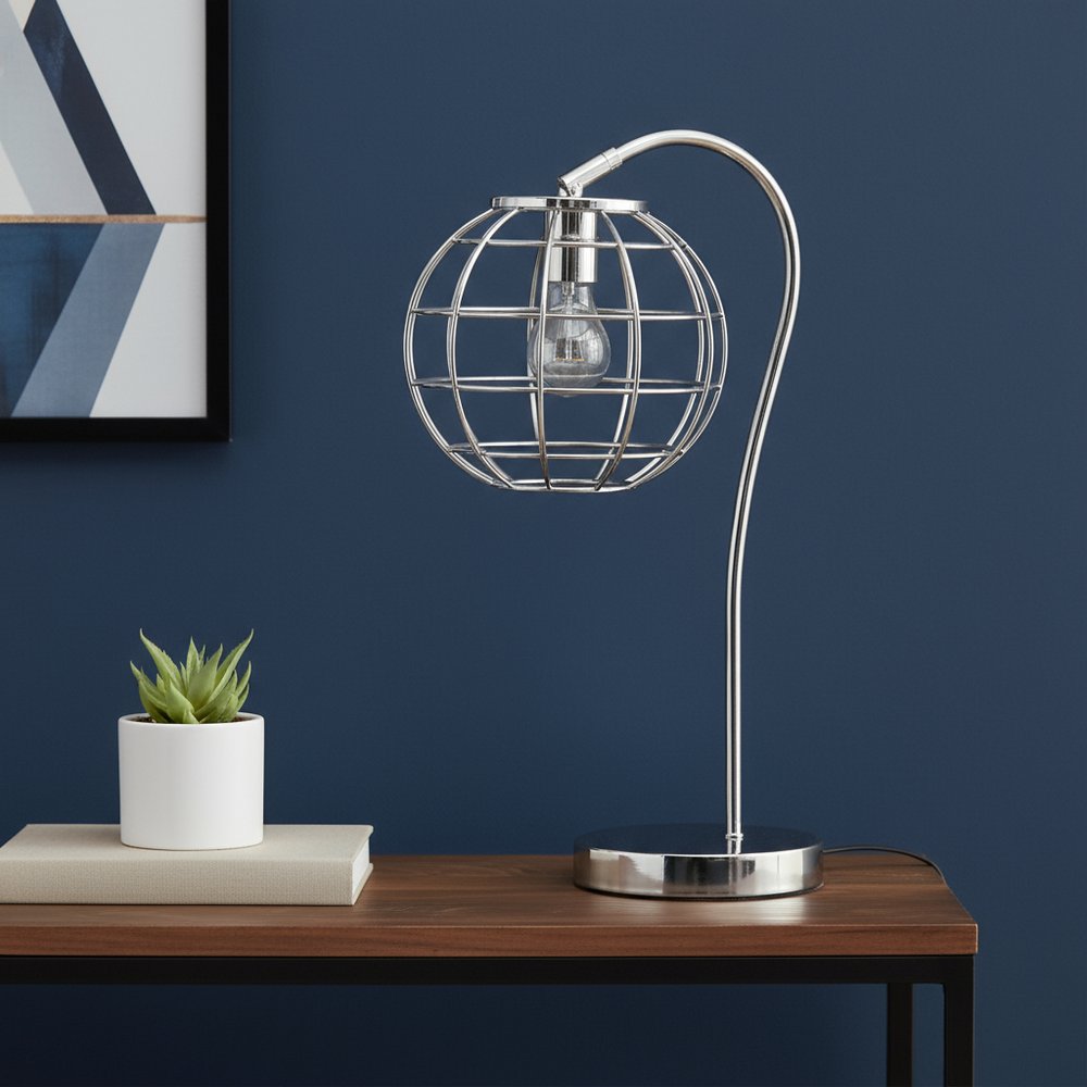 20" Silver Metal Novelty Table Lamp With Silver Globe Shade