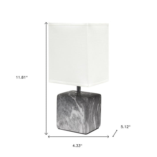12" White Ceramic Square Table Lamp With White Shade
