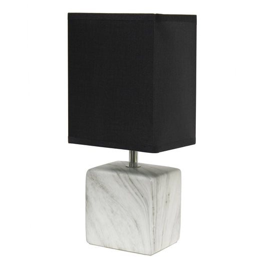 12" White And Black Ceramic Square Table Lamp With Black Shade