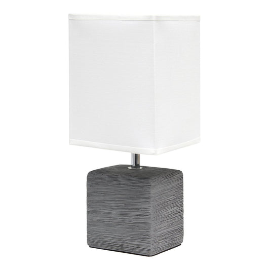 12" Gray Ceramic Square Table Lamp With White Shade