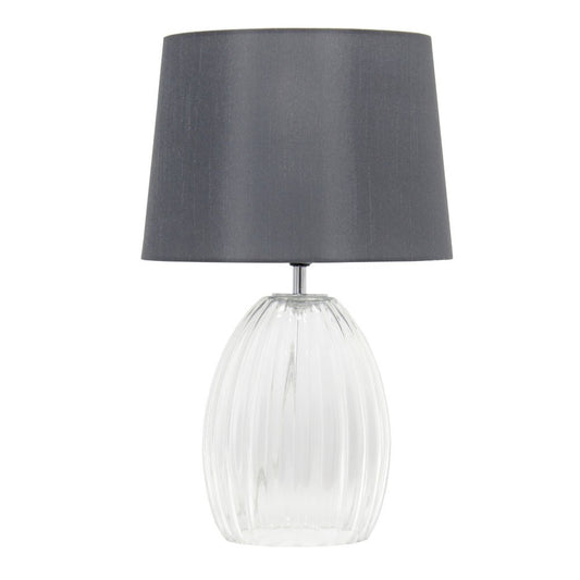 18" Clear Glass Novelty Table Lamp With Gray Drum Shade